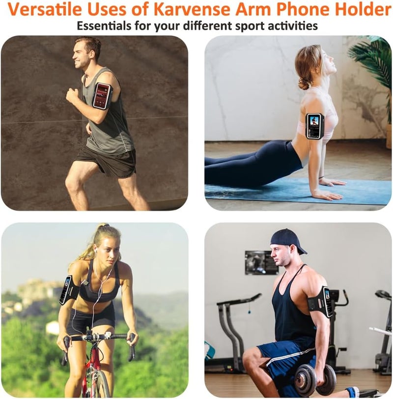 Karvense Phone Holder for Running-Arm Band for Running for iPhone & Samsung Galaxy, Cell Phone Armband Holder for Walking, Gym, Workout, Men, Women, w/Adjustable Strap & Zipper Pocket (Black-M) - Image 3
